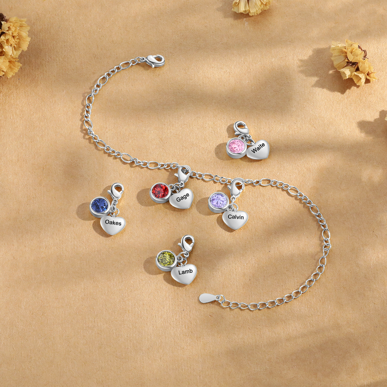 2 Birthstones & Names - Personalized Birthstone Beautiful Bracelet Gift for Her | Jessemade