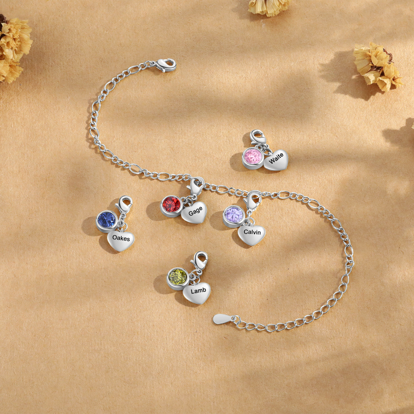2 Birthstones & Names - Personalized Birthstone Beautiful Bracelet Gift for Her | Jessemade