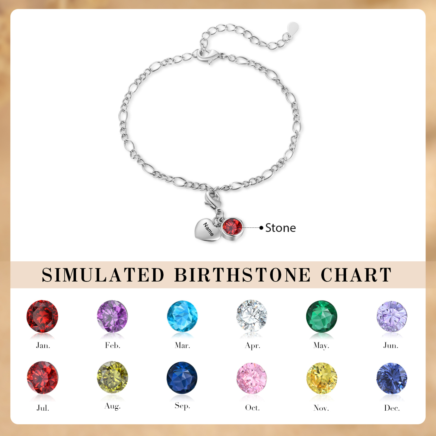 1 Birthstone & Name - Personalized Birthstone Beautiful Bracelet Gift for Her | Jessemade