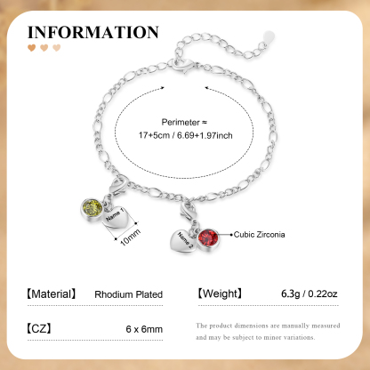 2 Birthstones & Names - Personalized Birthstone Beautiful Bracelet Gift for Her | Jessemade