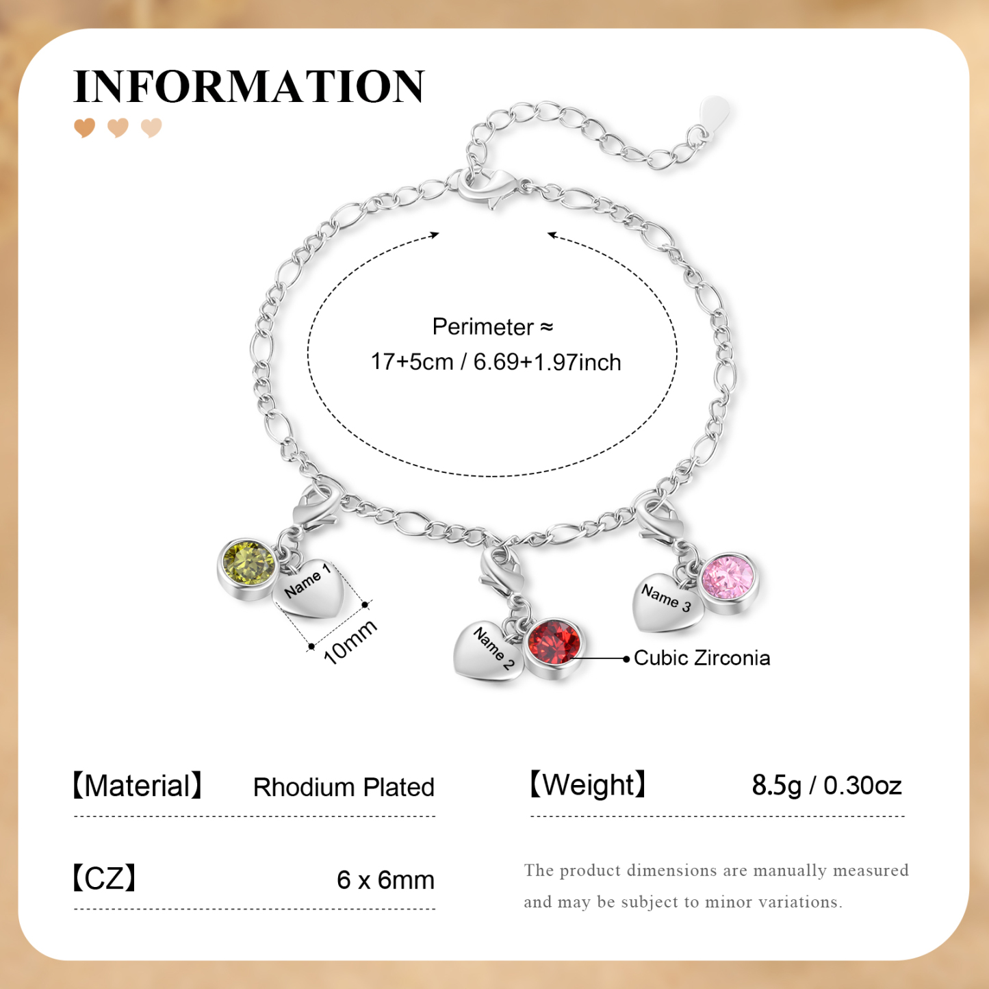 3 Birthstones & Names - Personalized Birthstone Beautiful Bracelet Gift for Her | Jessemade