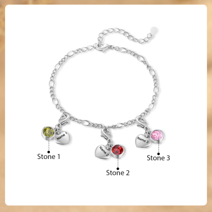 3 Birthstones & Names - Personalized Birthstone Beautiful Bracelet Gift for Her | Jessemade