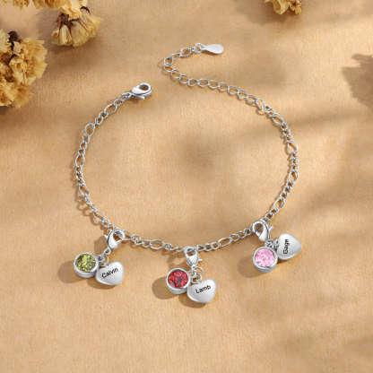 3 Birthstones & Names - Personalized Birthstone Beautiful Bracelet Gift for Her | Jessemade