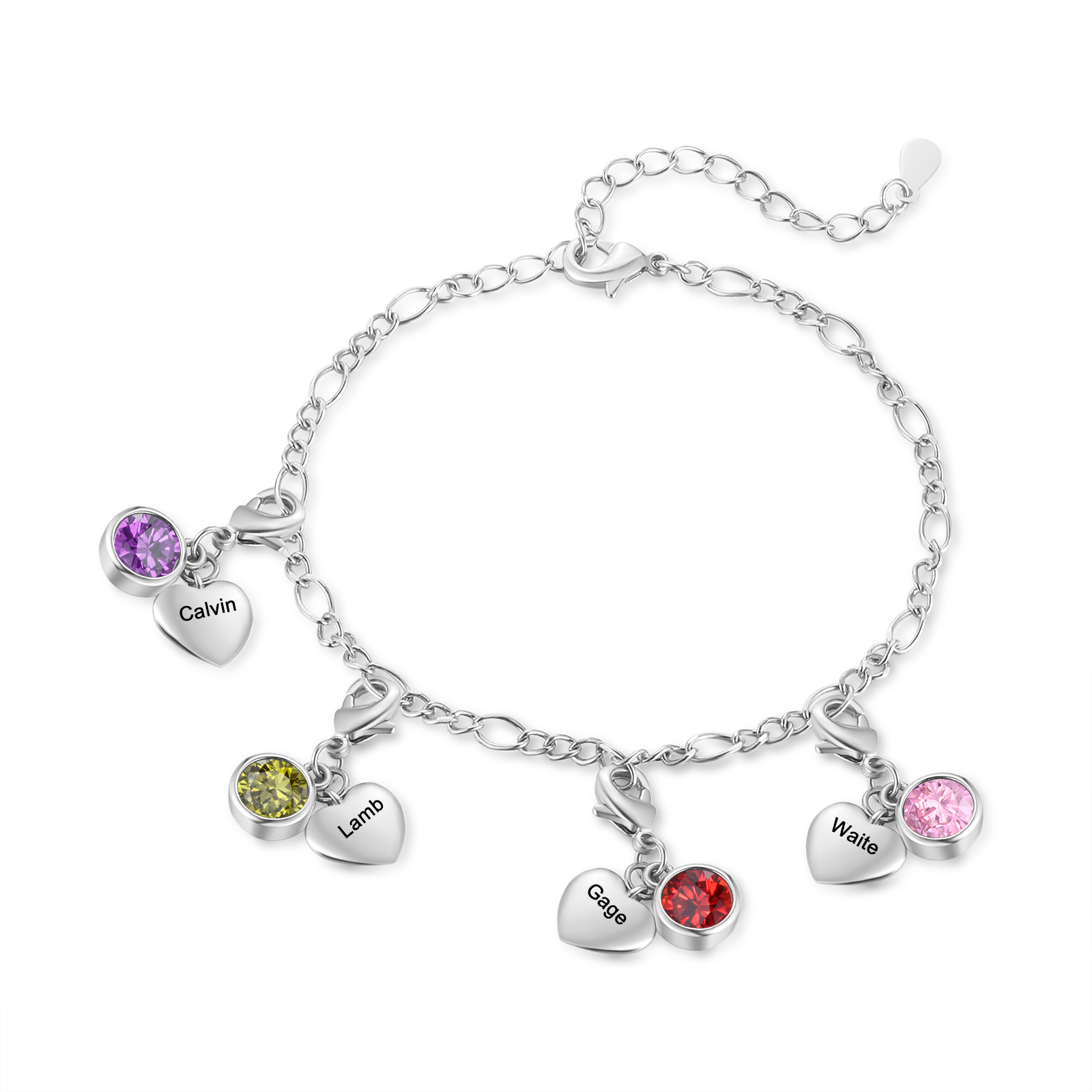 4 Birthstones & Names - Personalized Birthstone Beautiful Bracelet Gift for Her | Jessemade