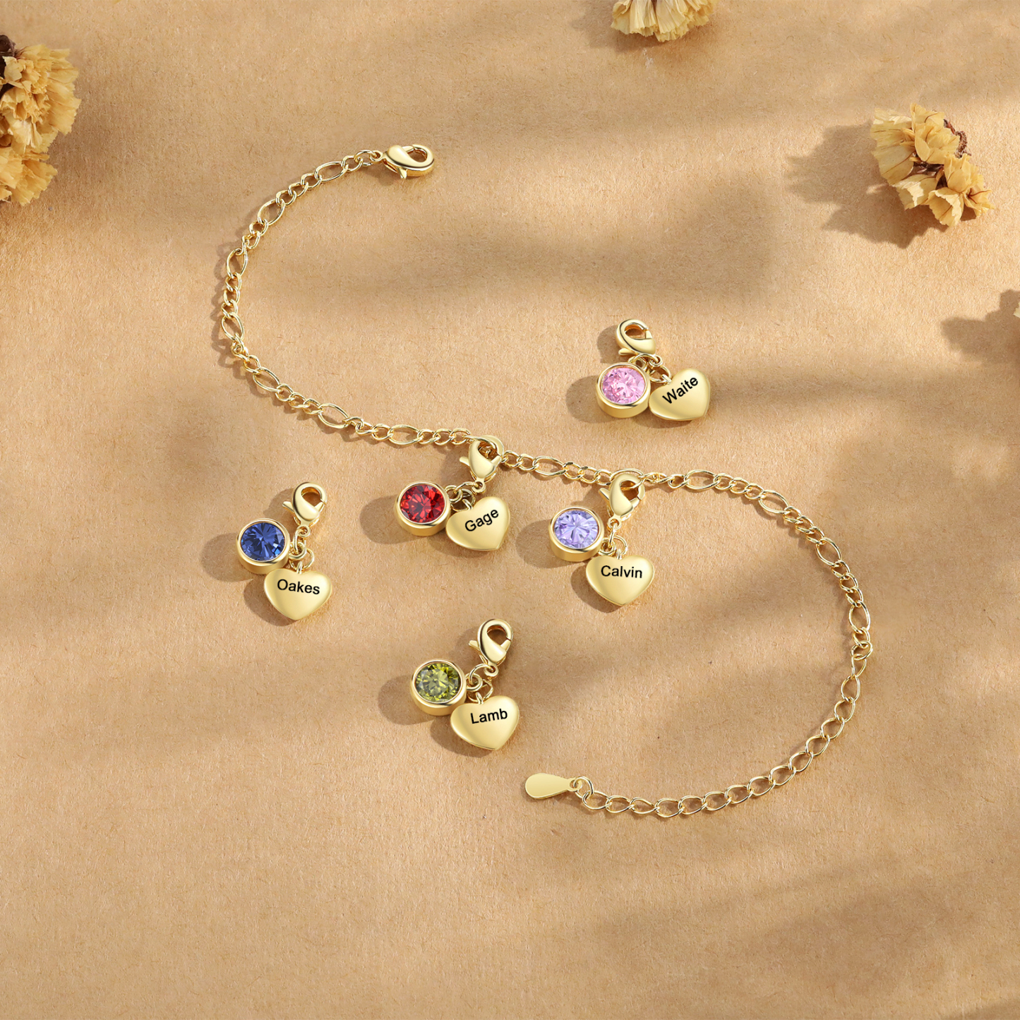 2 Birthstones & Names - Personalized Birthstone Beautiful Bracelet Gift for Her | Jessemade
