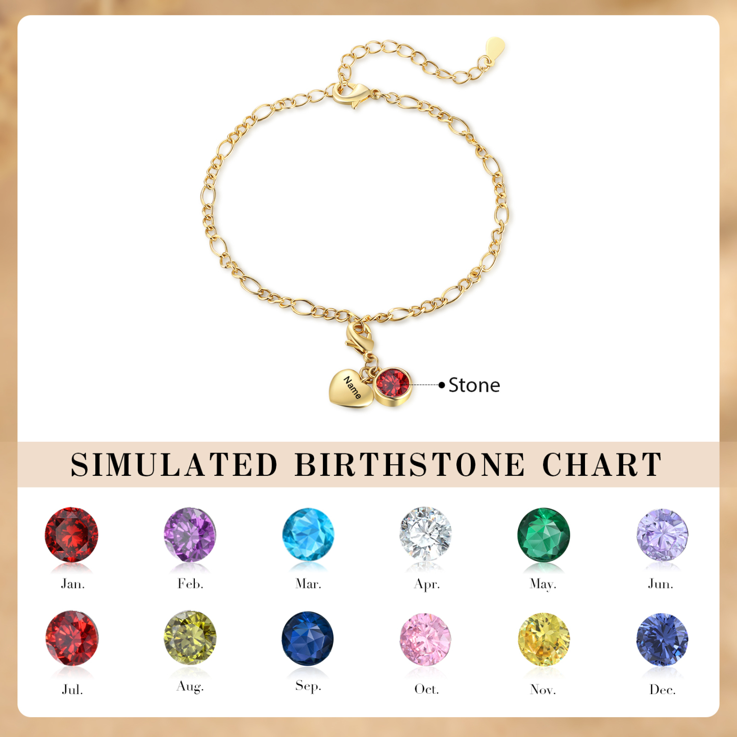 1 Birthstone & Name - Personalized Birthstone Beautiful Bracelet Gift for Her | Jessemade