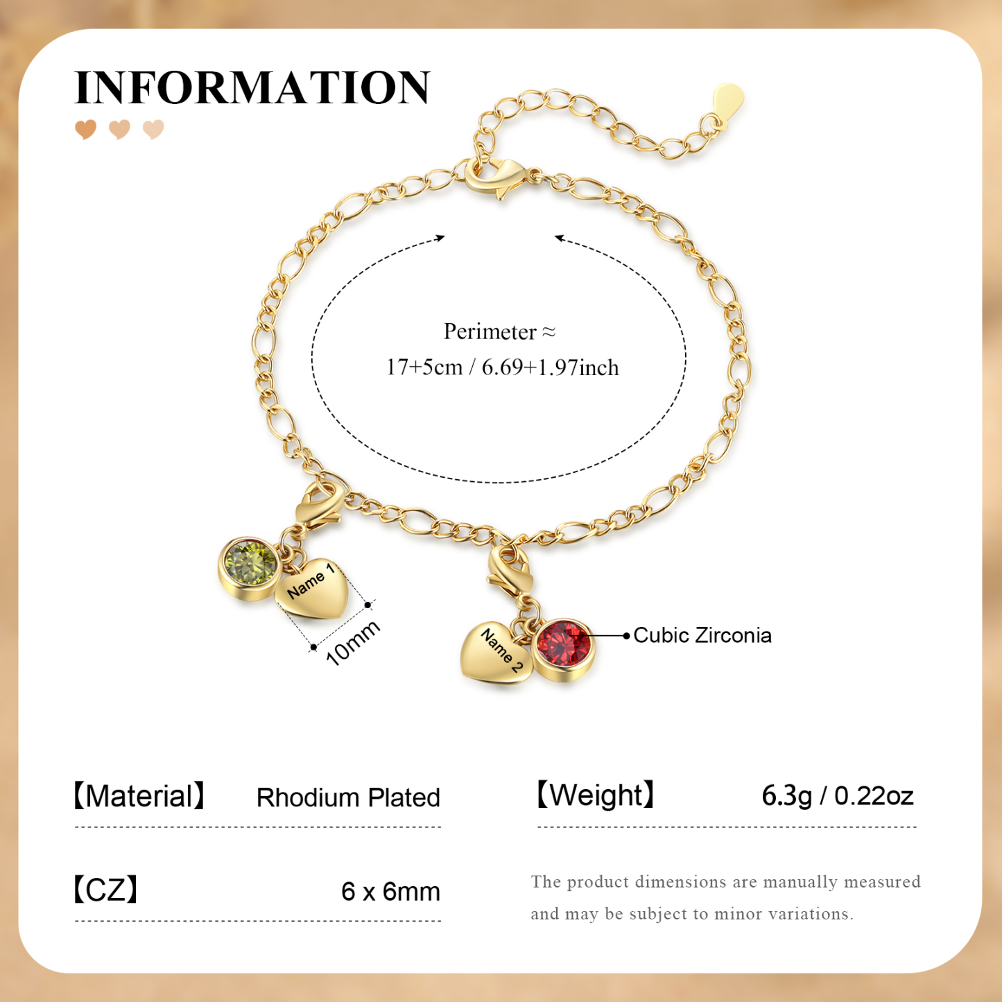 2 Birthstones & Names - Personalized Birthstone Beautiful Bracelet Gift for Her | Jessemade