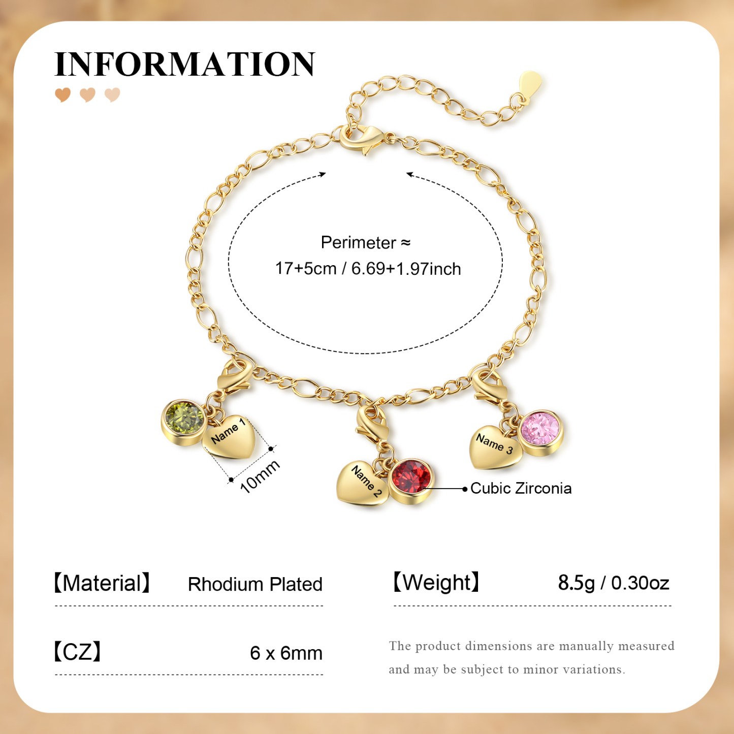3 Birthstones & Names - Personalized Birthstone Beautiful Bracelet Gift for Her | Jessemade