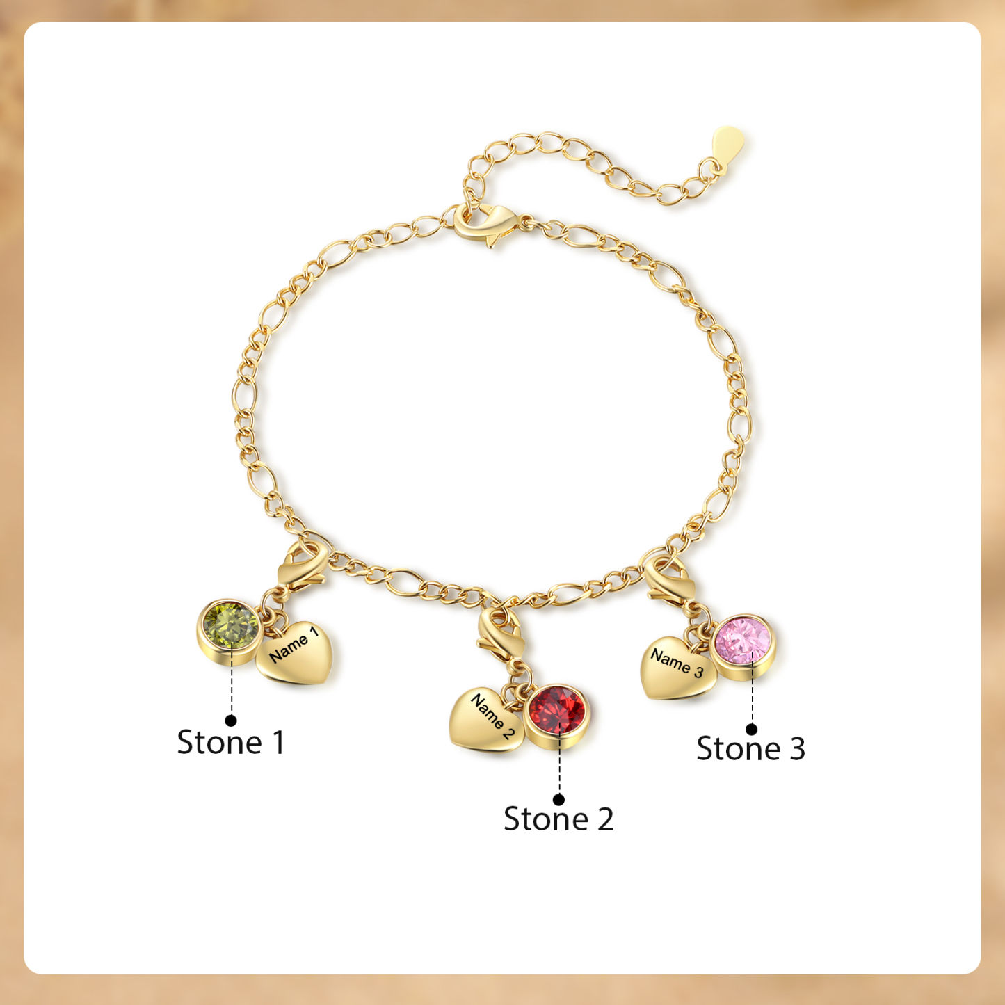 3 Birthstones & Names - Personalized Birthstone Beautiful Bracelet Gift for Her | Jessemade