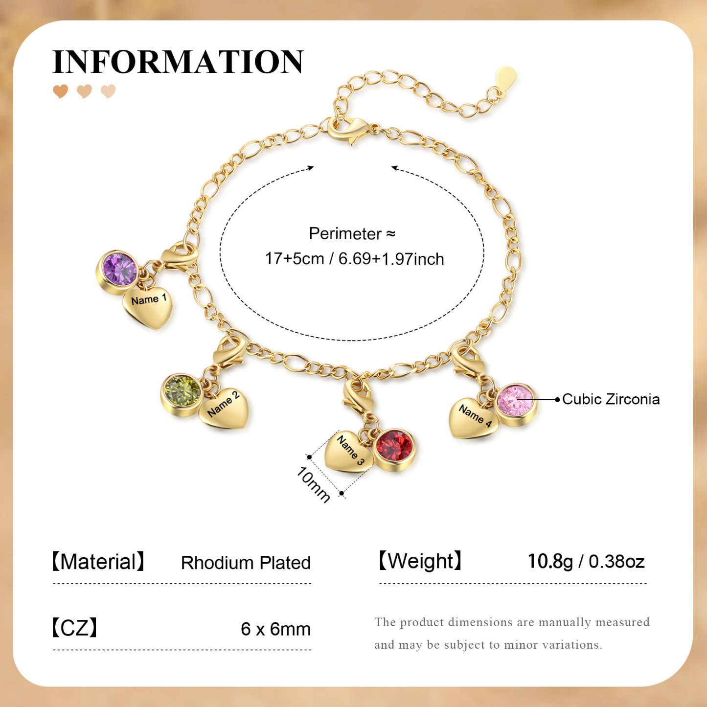 4 Birthstones & Names - Personalized Birthstone Beautiful Bracelet Gift for Her | Jessemade