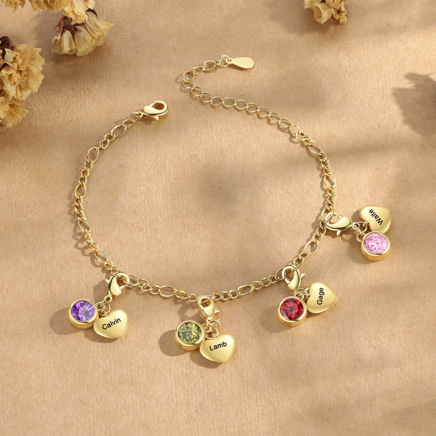 4 Birthstones & Names - Personalized Birthstone Beautiful Bracelet Gift for Her | Jessemade