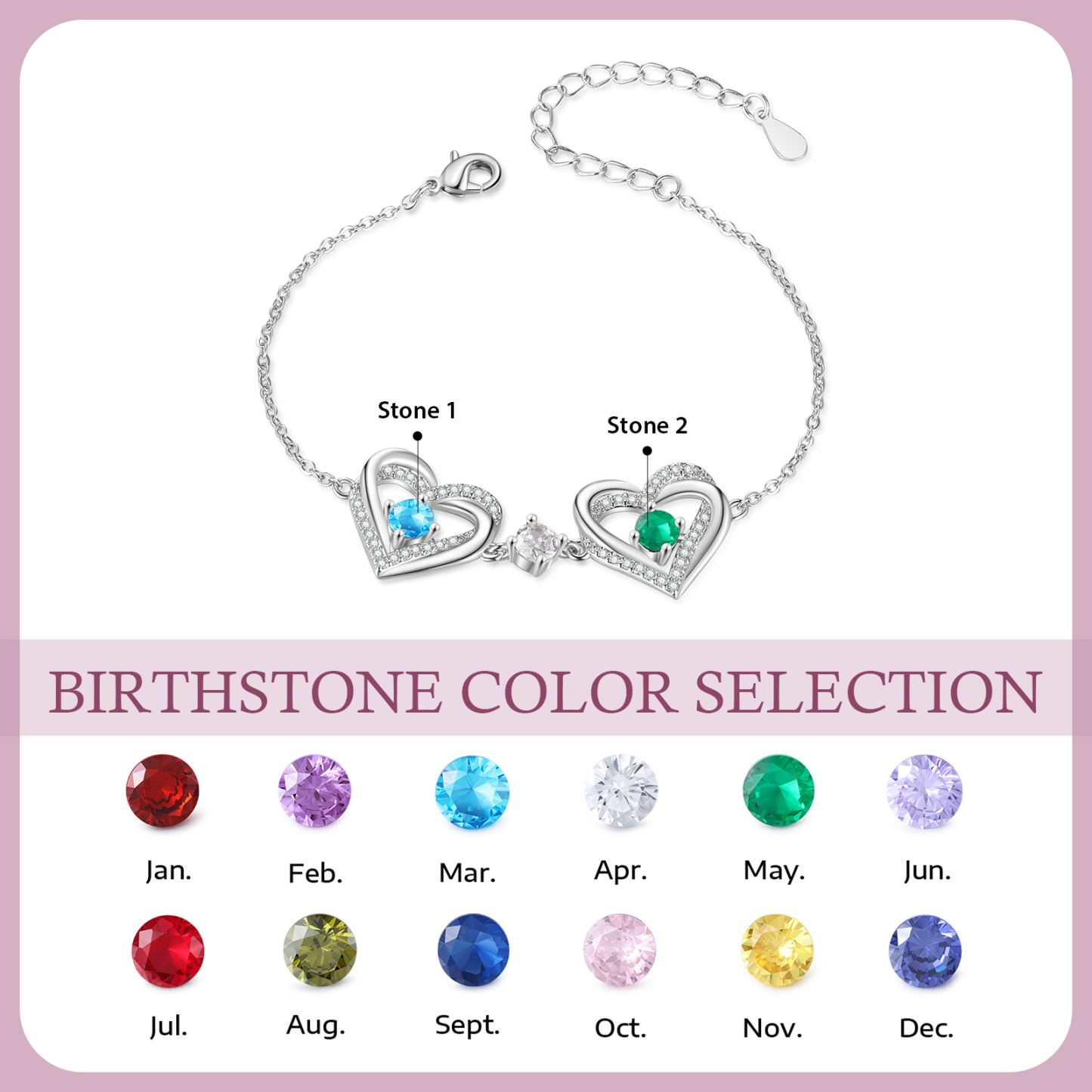 2 Birthstones - Elegant Personalized Jewelry Gift for Mother’s Day - Custom Women’s Bracelet with Birthstones 