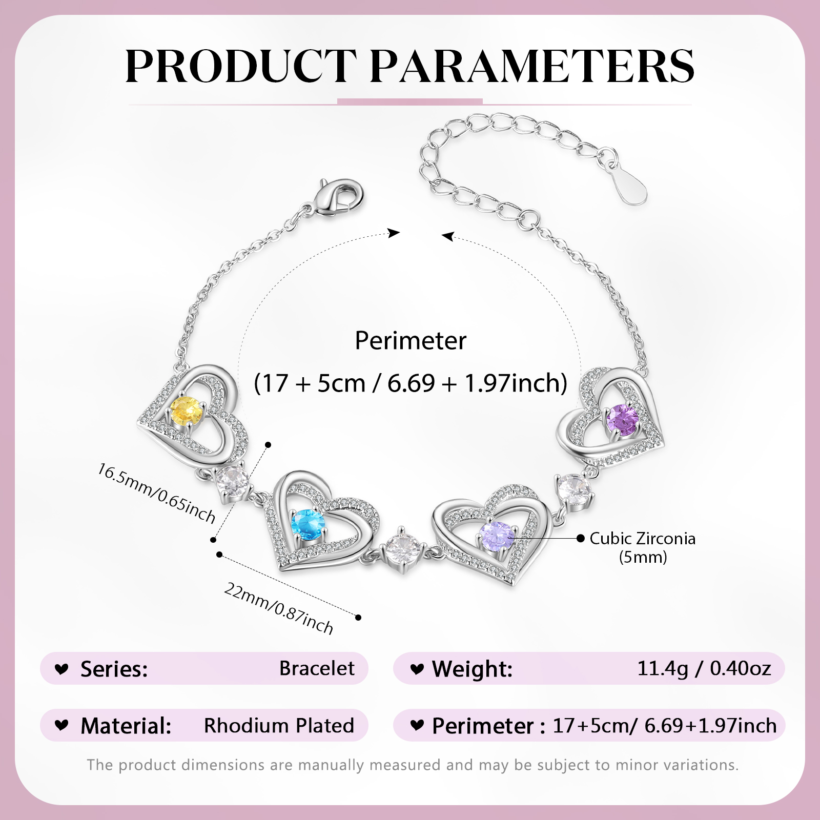 4 Birthstones - Elegant Personalized Jewelry Gift for Mother’s Day - Custom Women’s Heart Bracelet with Birthstones 