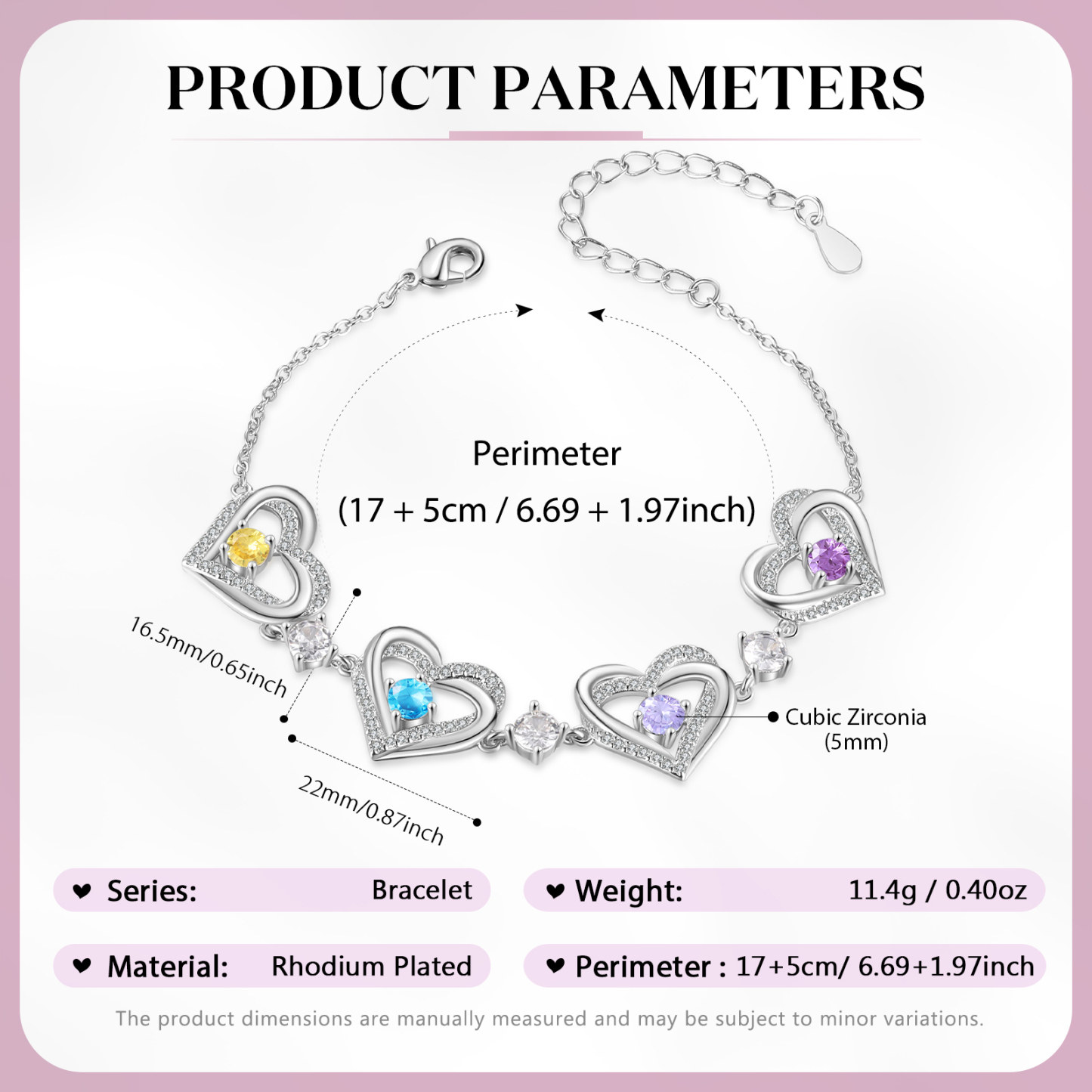 4 Birthstones - Elegant Personalized Jewelry Gift for Mother’s Day - Custom Women’s Heart Bracelet with Birthstones