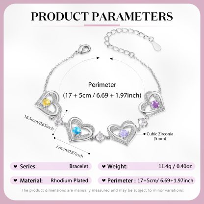 4 Birthstones - Elegant Personalized Jewelry Gift for Mother’s Day - Custom Women’s Heart Bracelet with Birthstones 