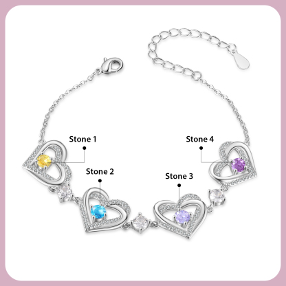 4 Birthstones - Elegant Personalized Jewelry Gift for Mother’s Day - Custom Women’s Heart Bracelet with Birthstones 