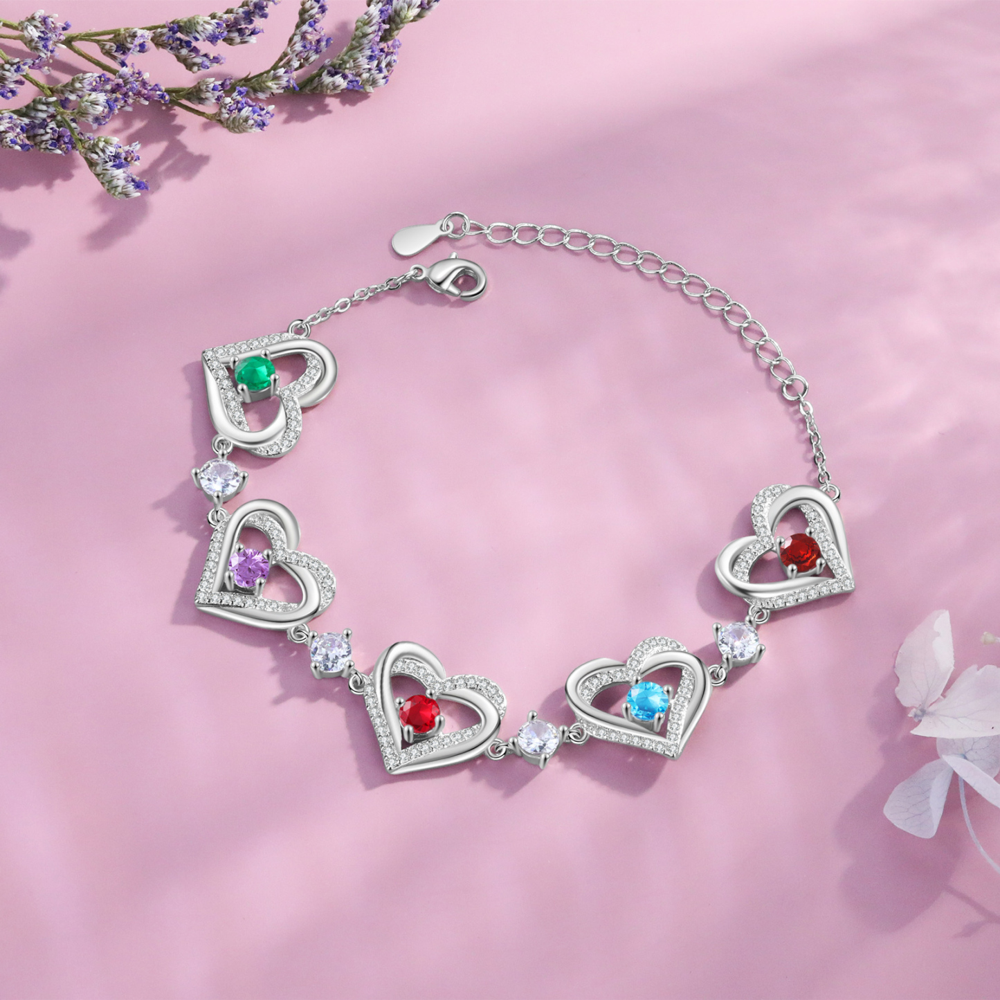 5 Birthstones - Elegant Personalized Jewelry Gift for Mother’s Day - Custom Women’s Heart Bracelet with Birthstones