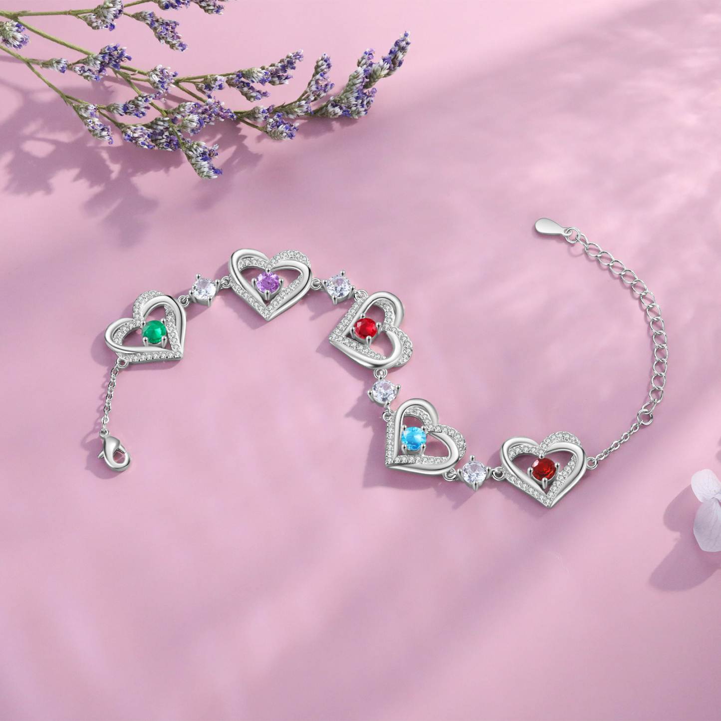 5 Birthstones - Elegant Personalized Jewelry Gift for Mother’s Day - Custom Women’s Heart Bracelet with Birthstones