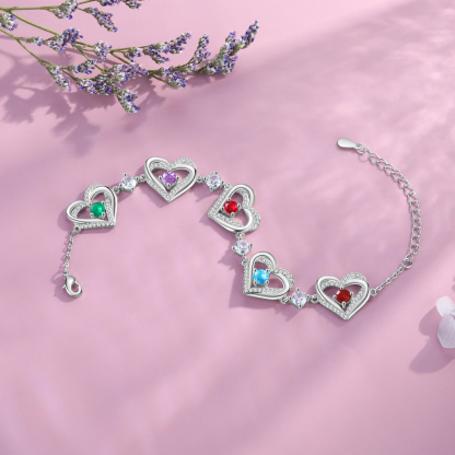 5 Birthstones - Elegant Personalized Jewelry Gift for Mother’s Day - Custom Women’s Heart Bracelet with Birthstones 