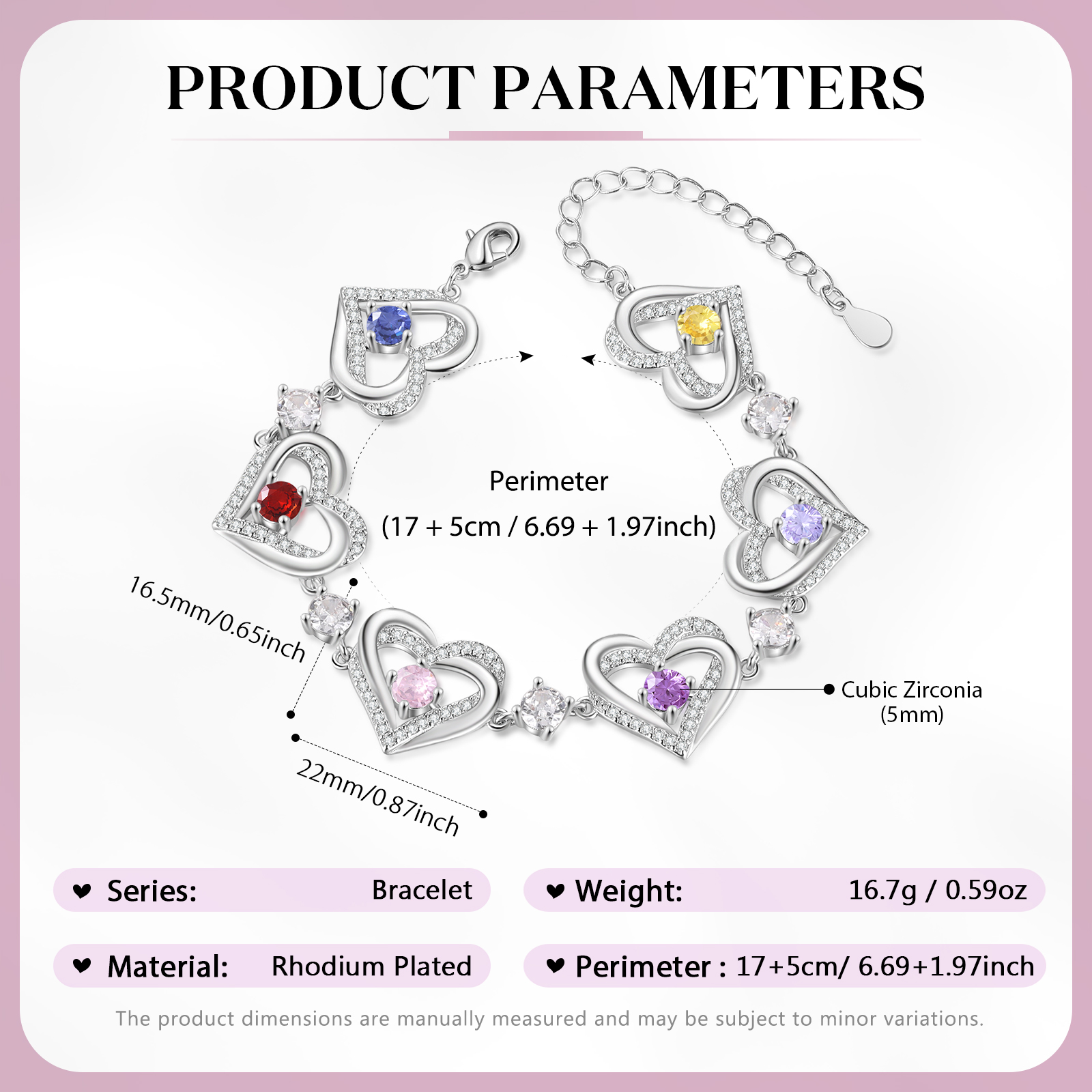 6 Birthstones - Elegant Personalized Jewelry Gift for Mother’s Day - Custom Women’s Heart Bracelet with Birthstones 