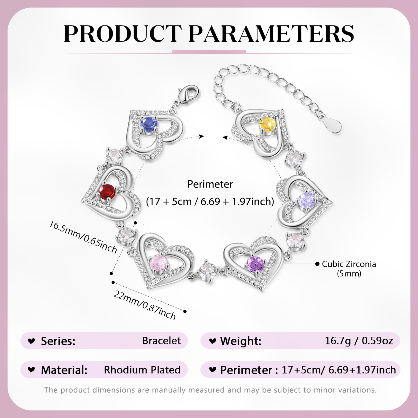 6 Birthstones - Elegant Personalized Jewelry Gift for Mother’s Day - Custom Women’s Heart Bracelet with Birthstones