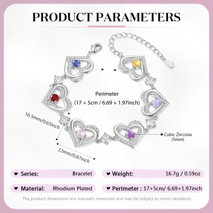 6 Birthstones - Elegant Personalized Jewelry Gift for Mother’s Day - Custom Women’s Heart Bracelet with Birthstones 