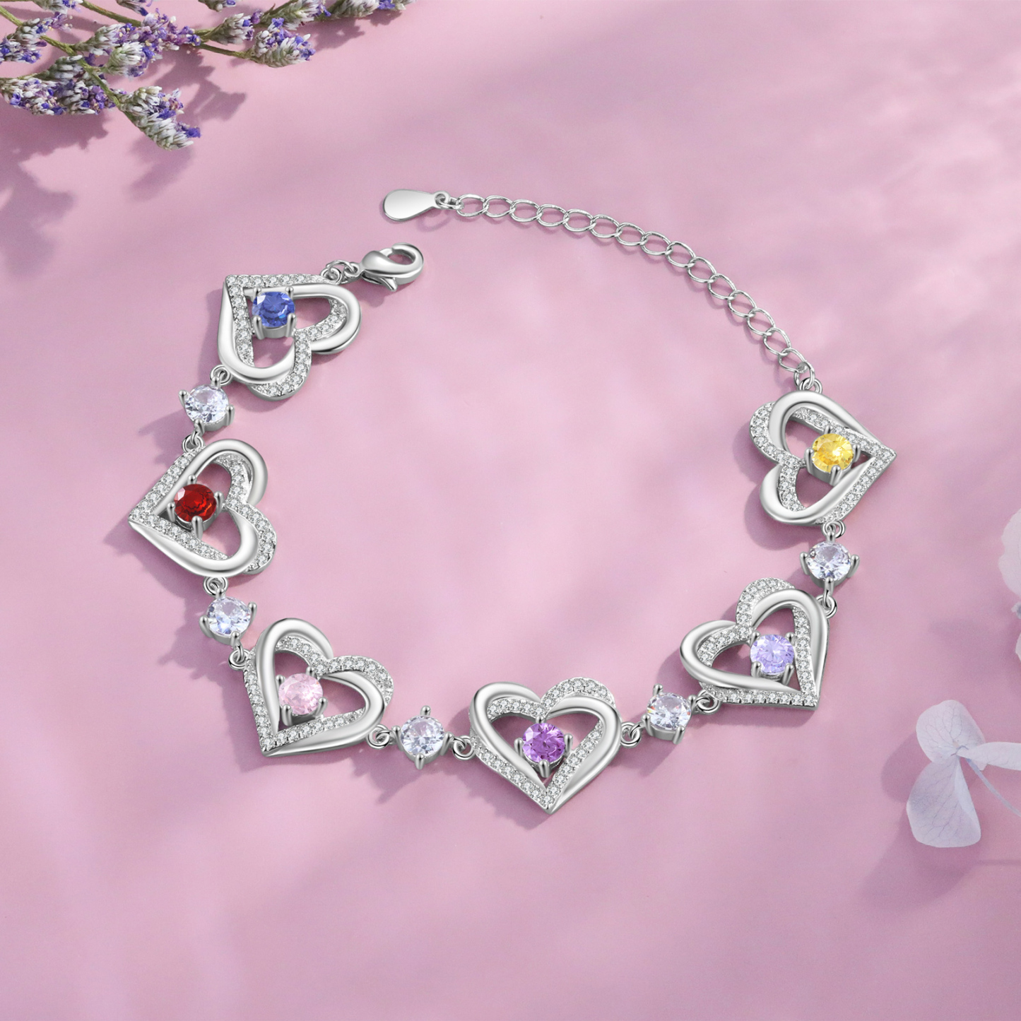 6 Birthstones - Elegant Personalized Jewelry Gift for Mother’s Day - Custom Women’s Heart Bracelet with Birthstones