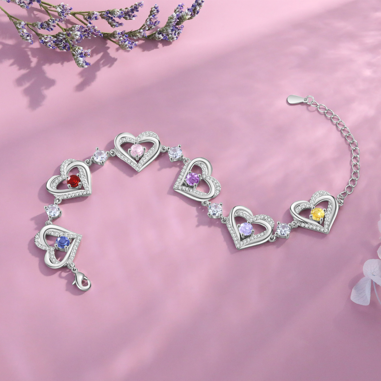 6 Birthstones - Elegant Personalized Jewelry Gift for Mother’s Day - Custom Women’s Heart Bracelet with Birthstones