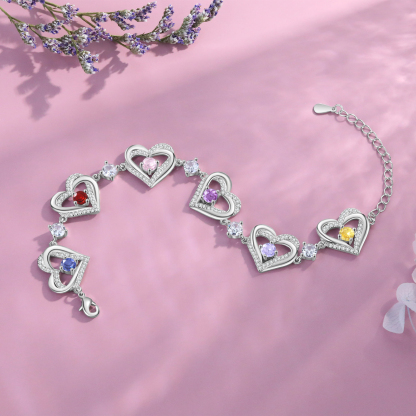 6 Birthstones - Elegant Personalized Jewelry Gift for Mother’s Day - Custom Women’s Heart Bracelet with Birthstones 