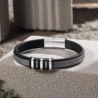 2 names - Father’s Day Bracelet with Custom Names – Stainless Steel & Leather Design