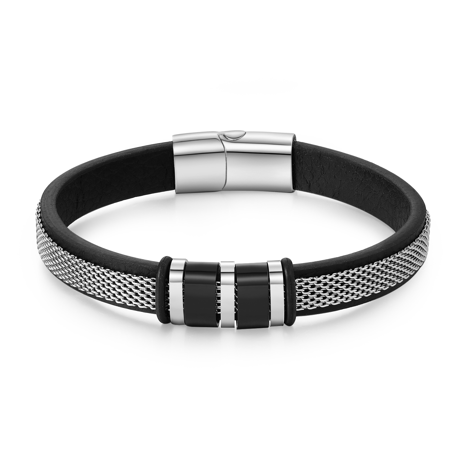2 names - Father’s Day Bracelet with Custom Names – Stainless Steel & Leather Design