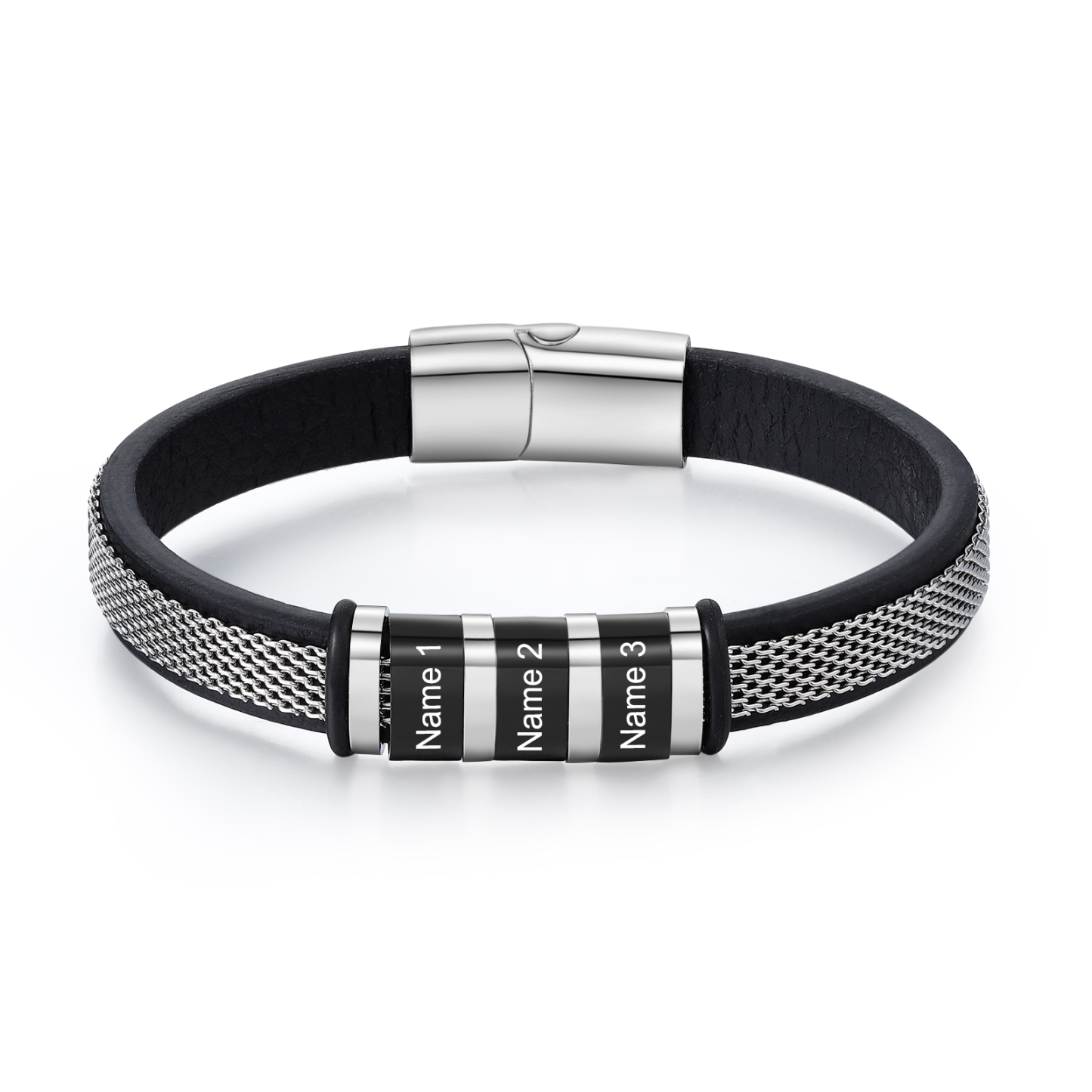 3 names - Father’s Day Bracelet with Custom Names – Stainless Steel & Leather Design