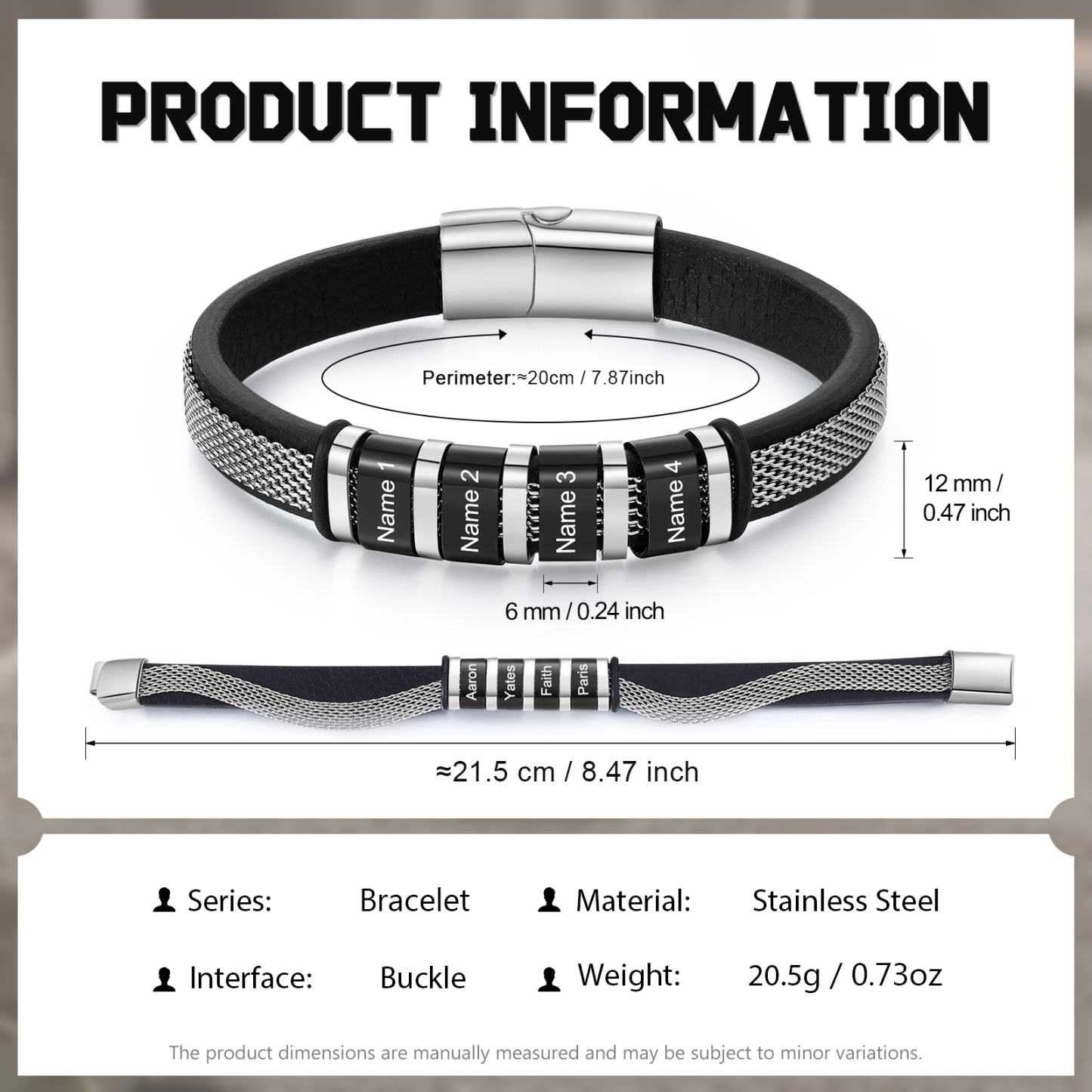 4 names - Father’s Day Bracelet with Custom Names – Stainless Steel & Leather Design