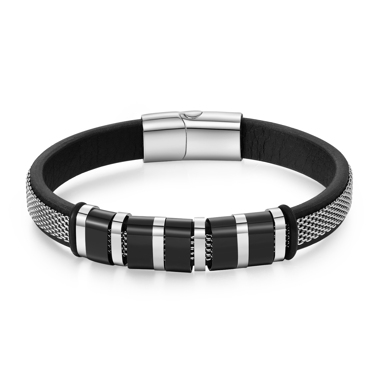 5 names - Father’s Day Bracelet with Custom Names – Stainless Steel & Leather Design