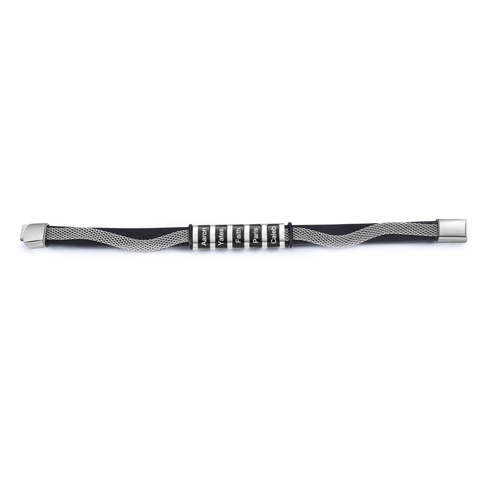 5 names - Father’s Day Bracelet with Custom Names – Stainless Steel & Leather Design