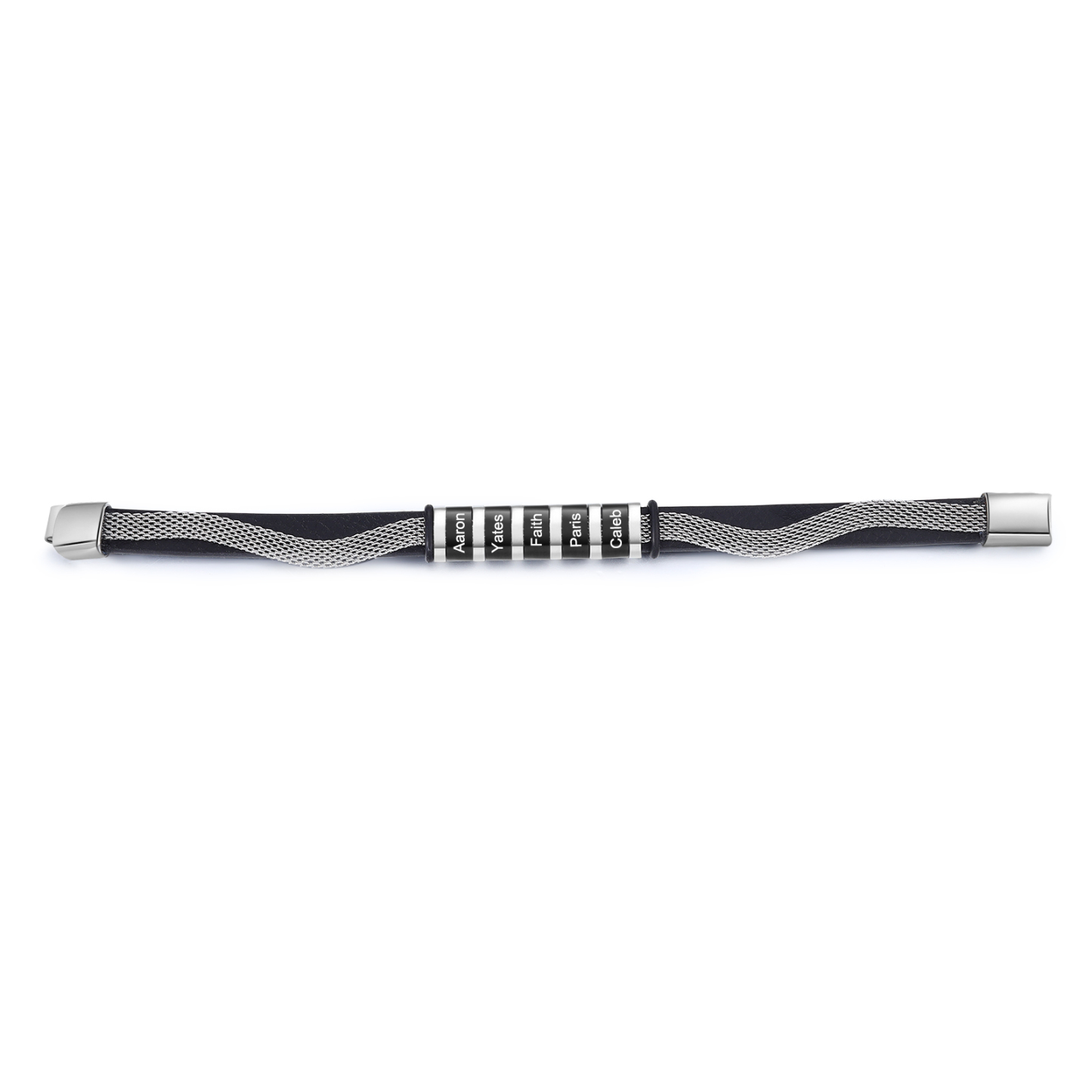 5 names - Father’s Day Bracelet with Custom Names – Stainless Steel & Leather Design