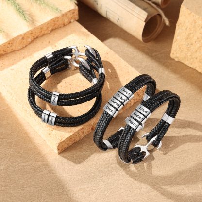 2 names - Custom Anchor Bracelet for Dad – Personalized Name Engraving