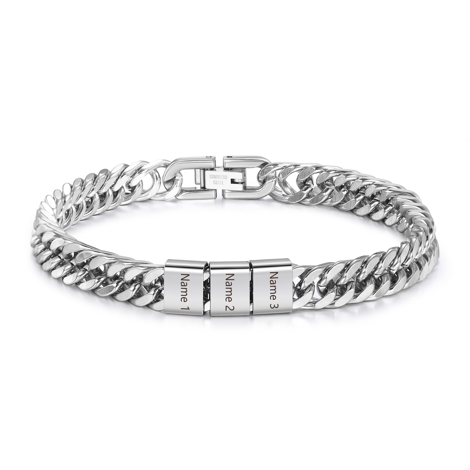 3 names - Father’s Day Custom Name Stainless Steel Bracelet – Personalized Men’s Chain