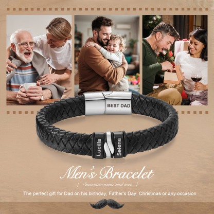 2 names - Personalized Stainless Steel Men’s Bracelet, Custom Names for Dad’s Gift