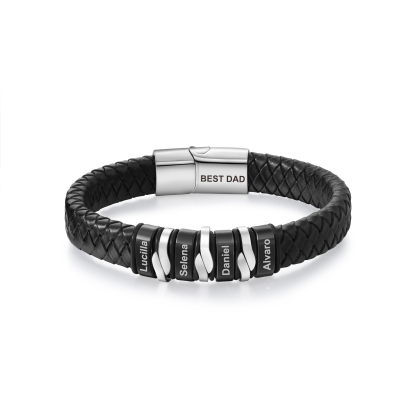 4 names - Personalized Stainless Steel Men’s Bracelet, Custom Names for Dad’s Gift