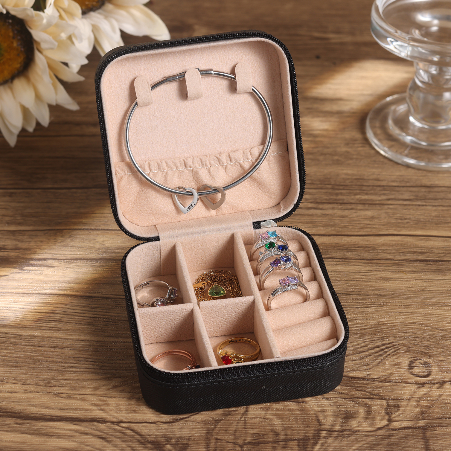 Square Jewelry Storage Box-Personalised 1 Name Customized Birthflower Storage Box In Various Colors