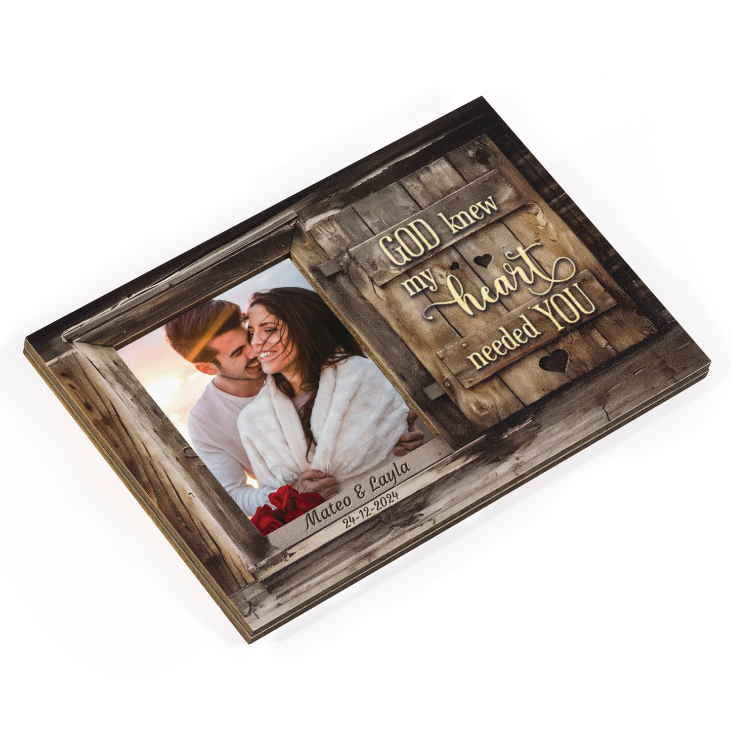 Personalised Wooden Car Sun Visor Clip with Two Names, Photo, and Date – Valentine’s Day Gift for Him/Her | Jessemade