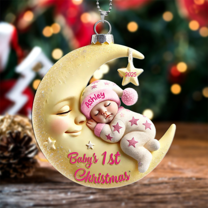 Personalized Baby's 1st Christmas Moon & Stars Ornament