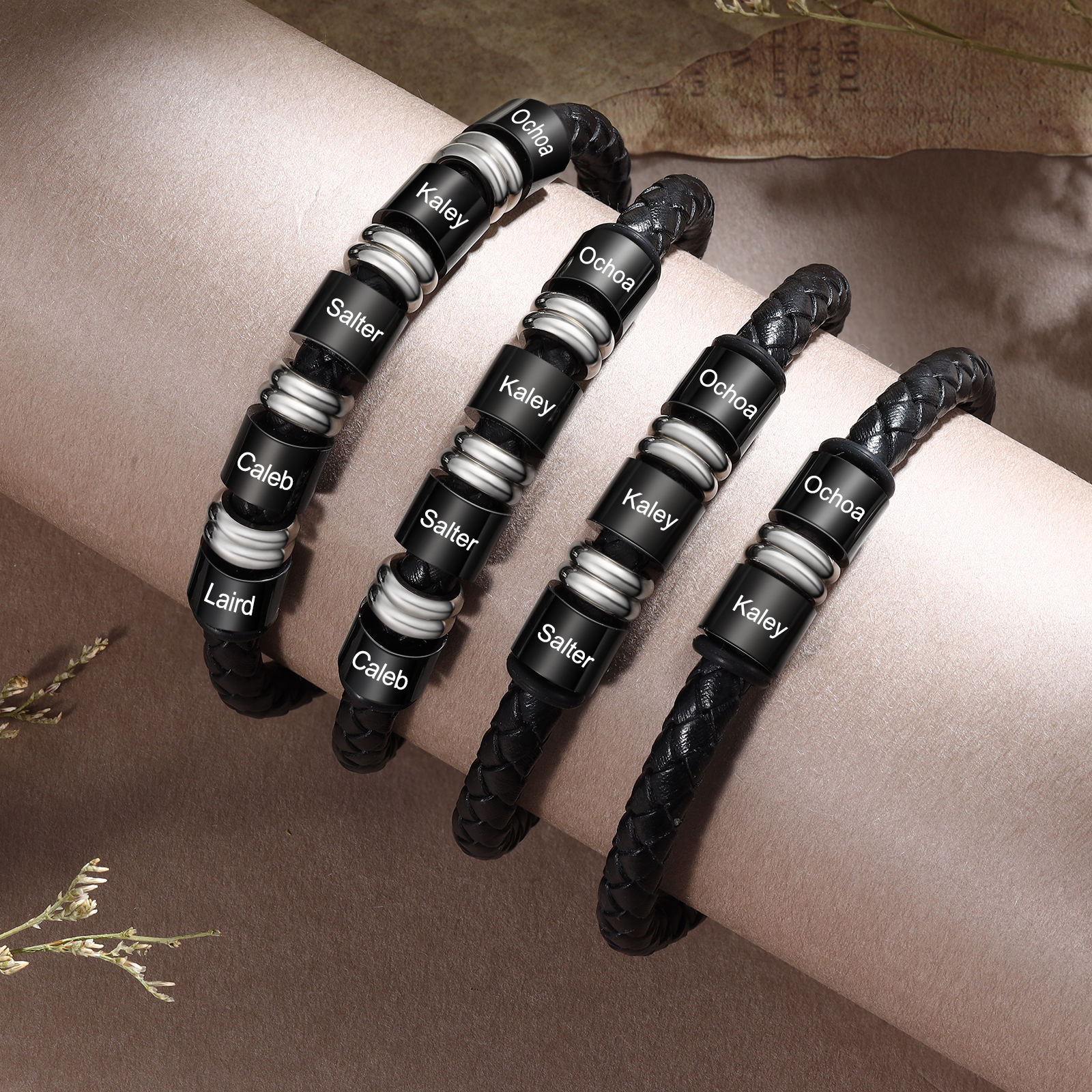 Personalized Name Braided Leather Bracelet  Gift for Men | Jessemade