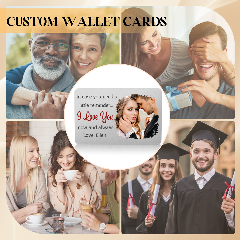 Personalised Couple Photo Alloy Wallet Card Custom with Text Gift for Loved Ones | Jessmade