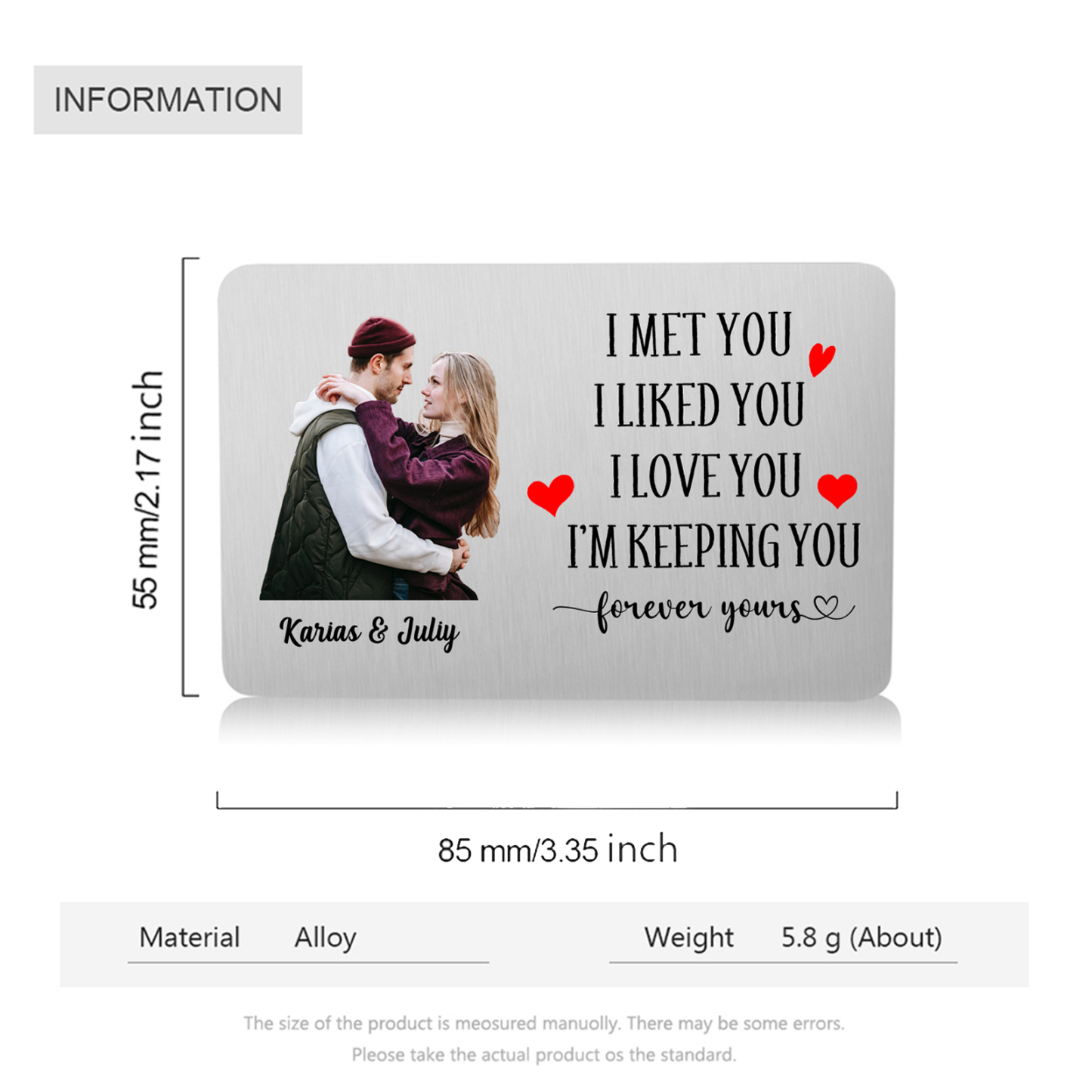 Personalized Keyring & Bracelet Gift Set – 2 Custom Keychains, Photo Bracelet, and Engraved Wallet Card with Custom Photos & Names for Couple | Jessemade
