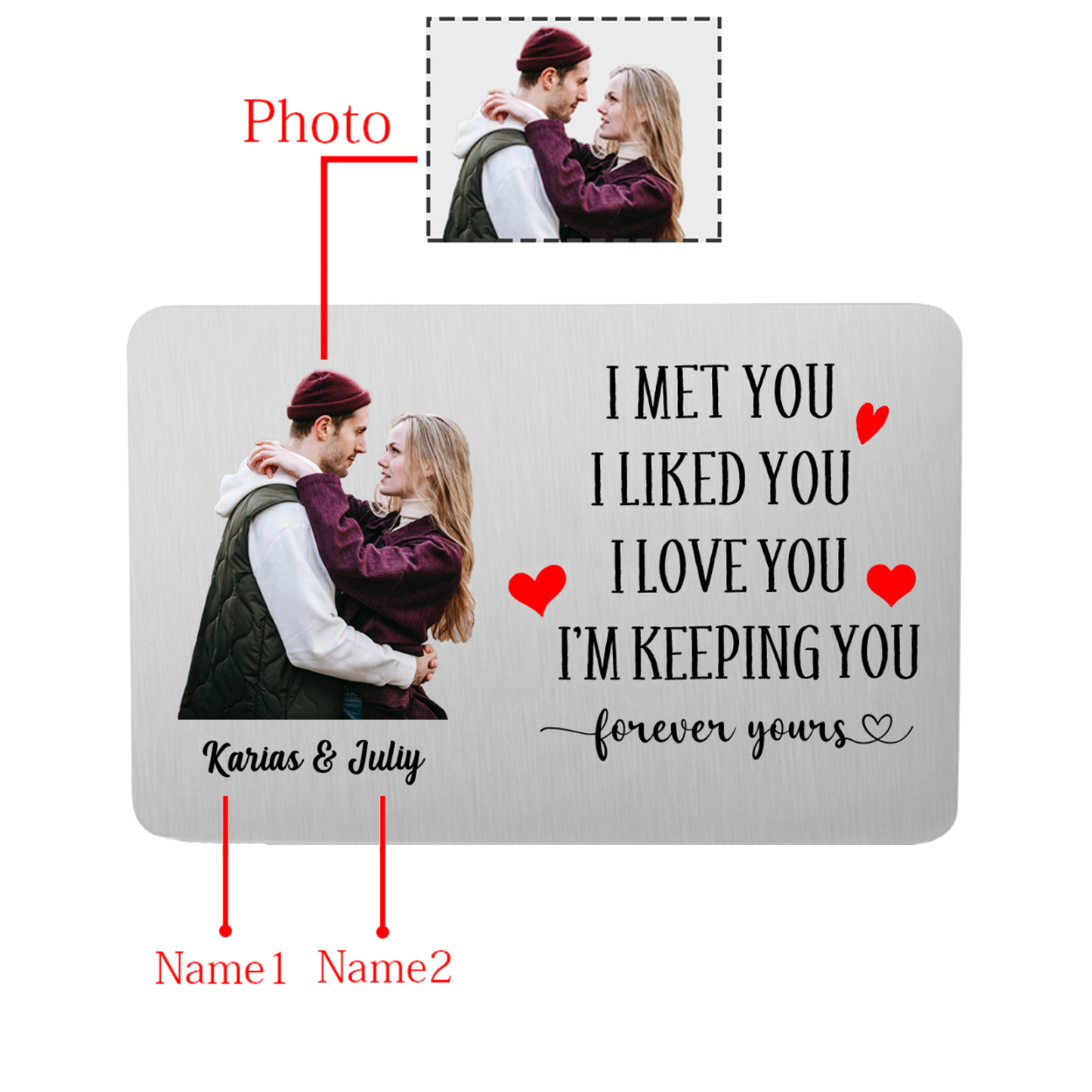 Personalized Keyring & Bracelet Gift Set – 2 Custom Keychains, Photo Bracelet, and Engraved Wallet Card with Custom Photos & Names for Couple | Jessemade