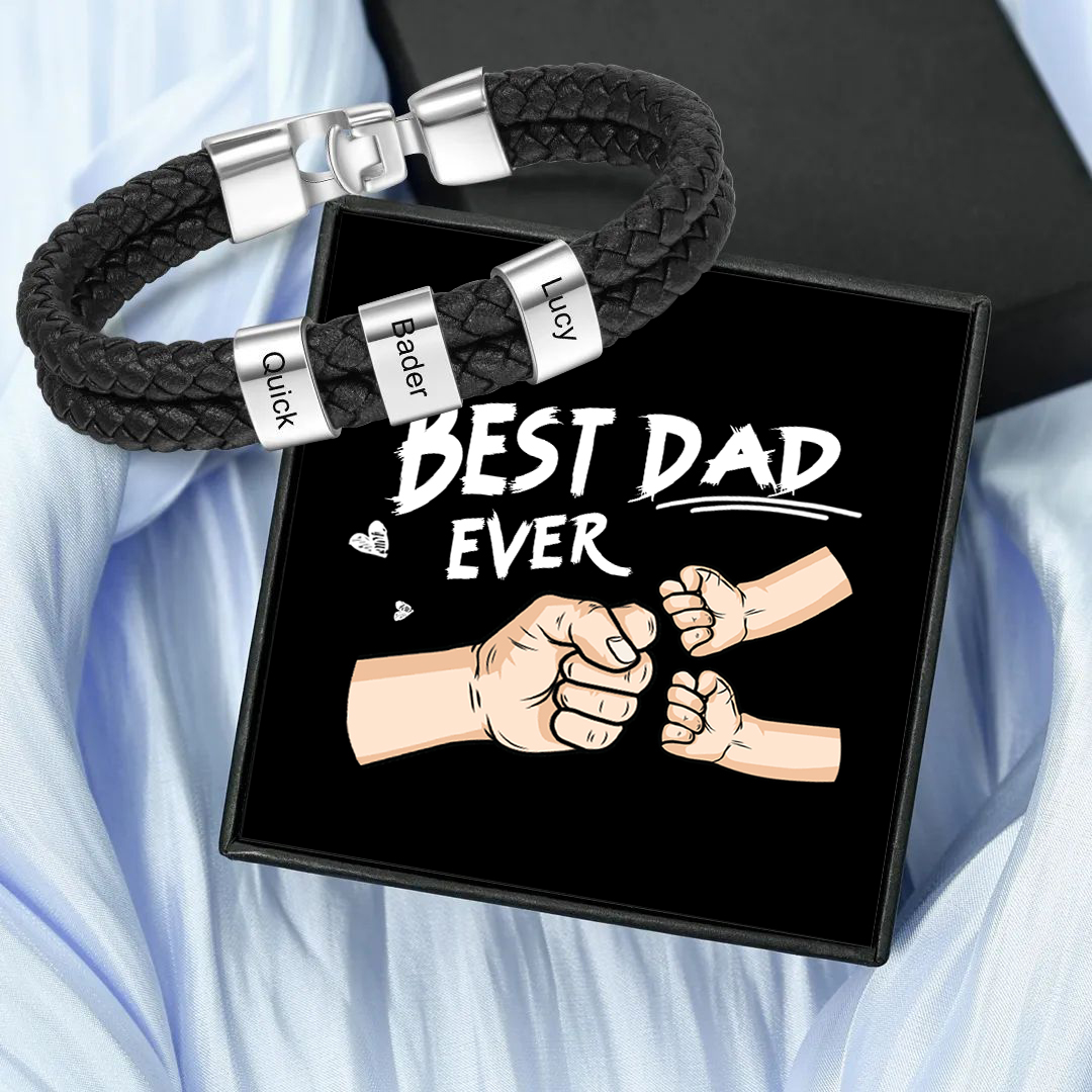 Personalized Father’s Day Gift - 3 Names Braided Leather Men's Bracelet as a Father's Day Gift for Dad  | Jessemade