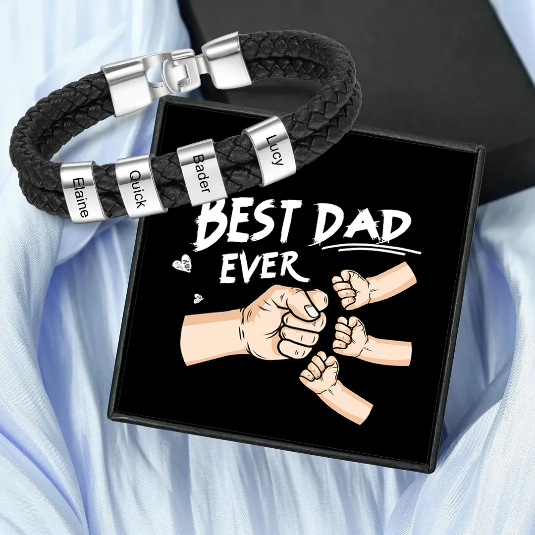 Personalized Father’s Day Gif - 4 Names Braided Leather Men's Bracelet as a Father's Day Gift for Dad | Jessemade