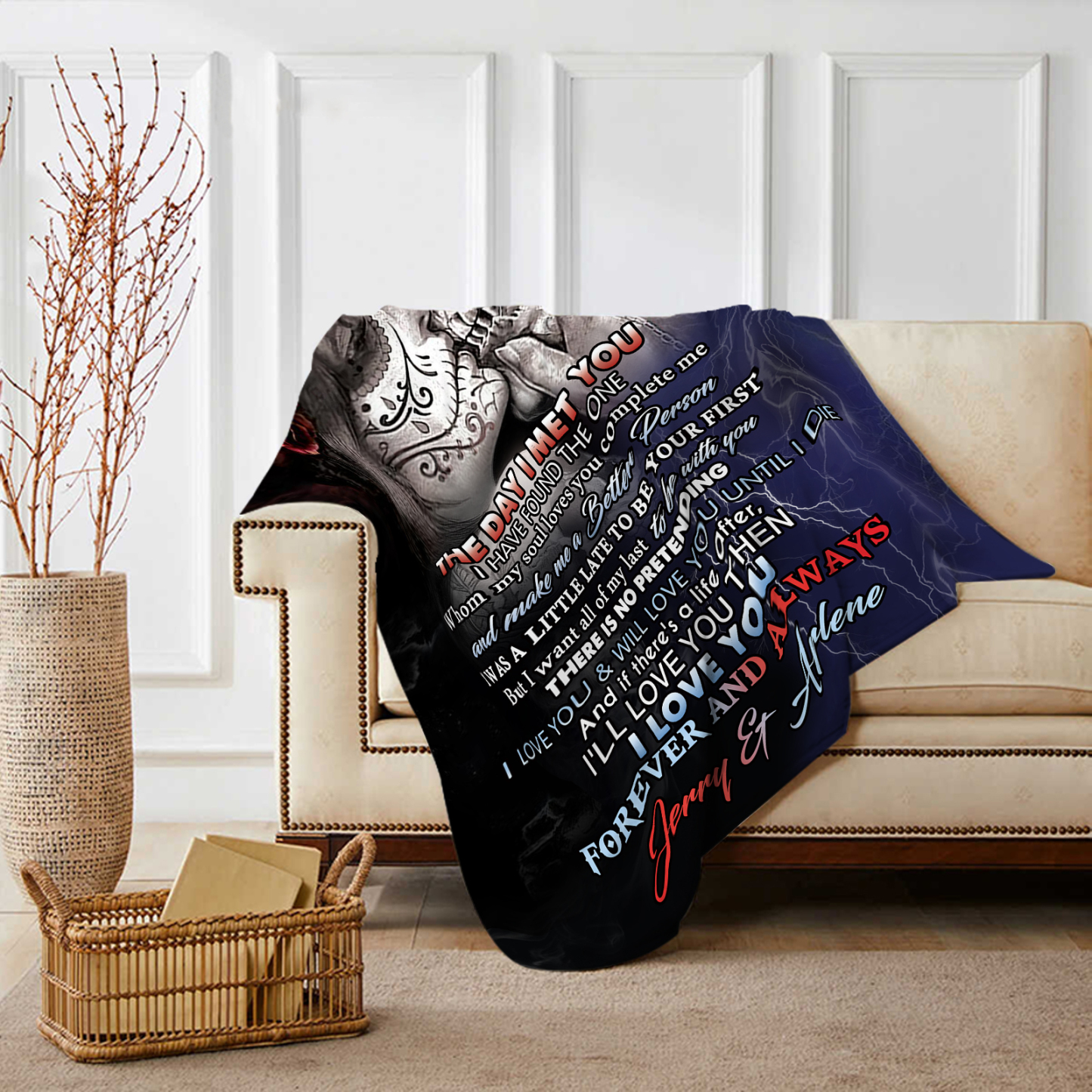 Personalised Couple Blanket with Custom 2 Names Flannel Throw "I Love You Forever and Always" Gift for Couple | Jessmade
